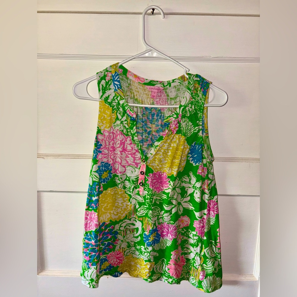 Lilly Pulitzer Green Pink Graphic Sleeveless Tank Top